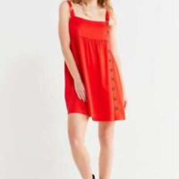 Urban Outfitters Orange Red Lindsay‎ Button Up Sleeveless Dress Womens Size S-P - Picture 1 of 9